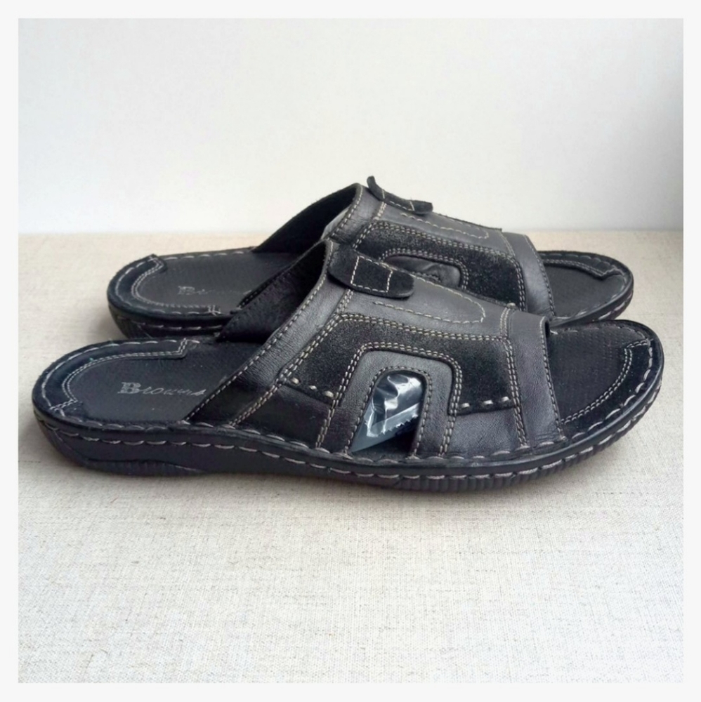 BROWNS Men EU 41 Black Leather Slides